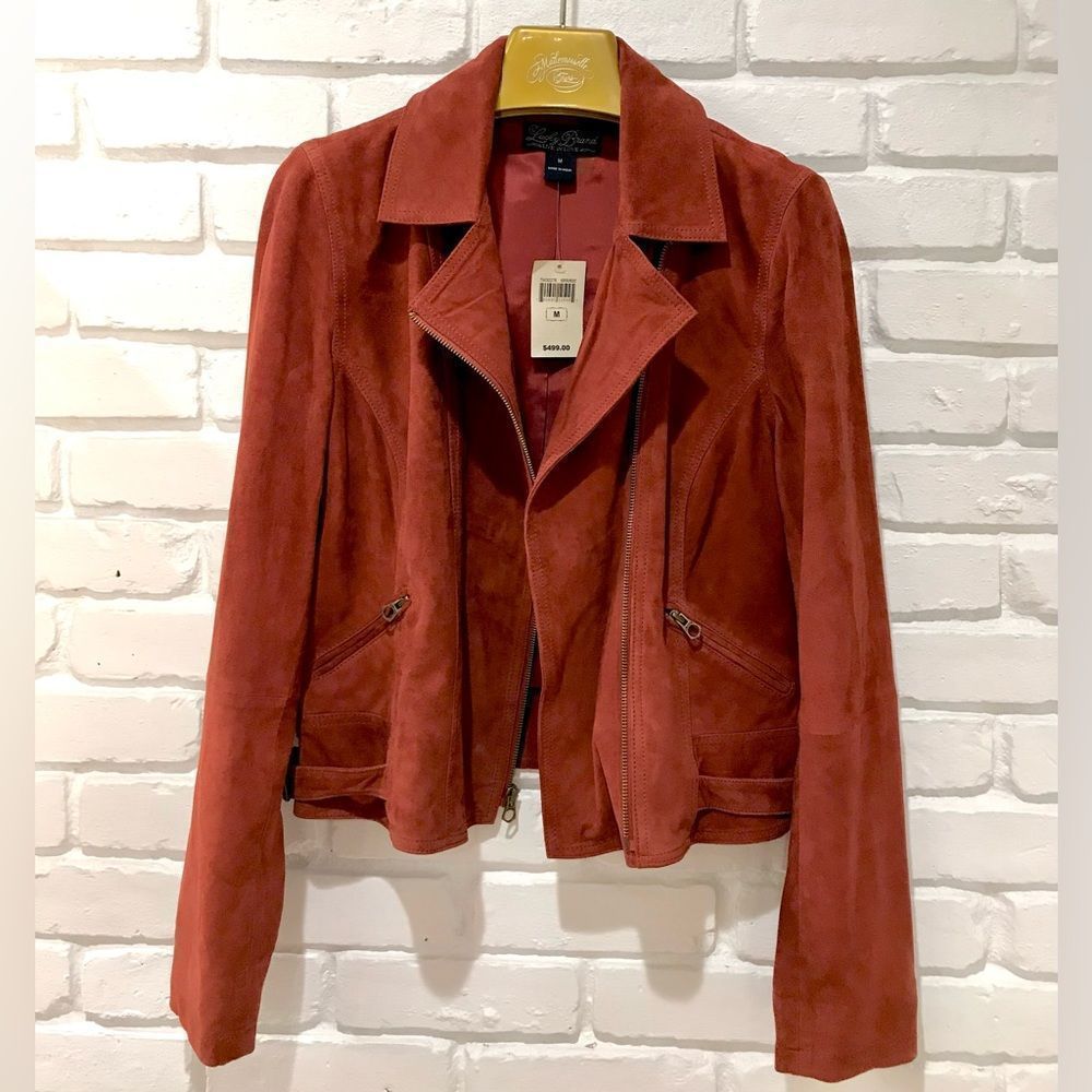 LUCKY BRAND 2 PIECE RUST SUEDE MOTORCYCLE MOTO JACKET & SLIGHTLY FLAWED - Picture 5 of 16